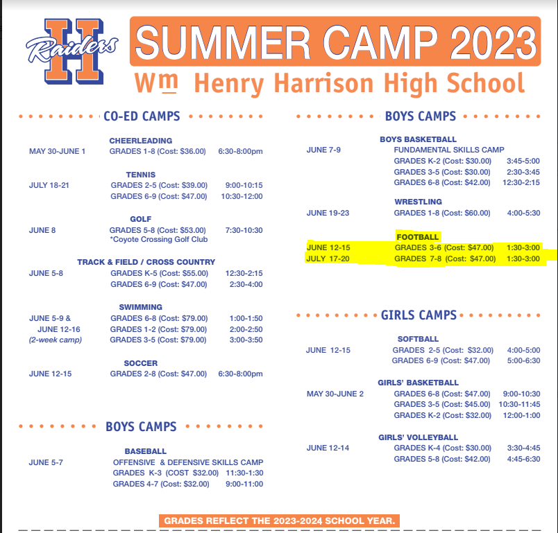 HHS_Raider_FB's tweet photo. Summer Camps are right around the corner! Make sure you sign up for our Harrison Raider Youth Football Camp &amp; Middle School Camp!  

You Can sign up in the Athletic Office or visit https://t.co/7cDwfIrQ4y

@TerryPeebles @RaiderUpdates https://t.co/LJbSvLhWA5