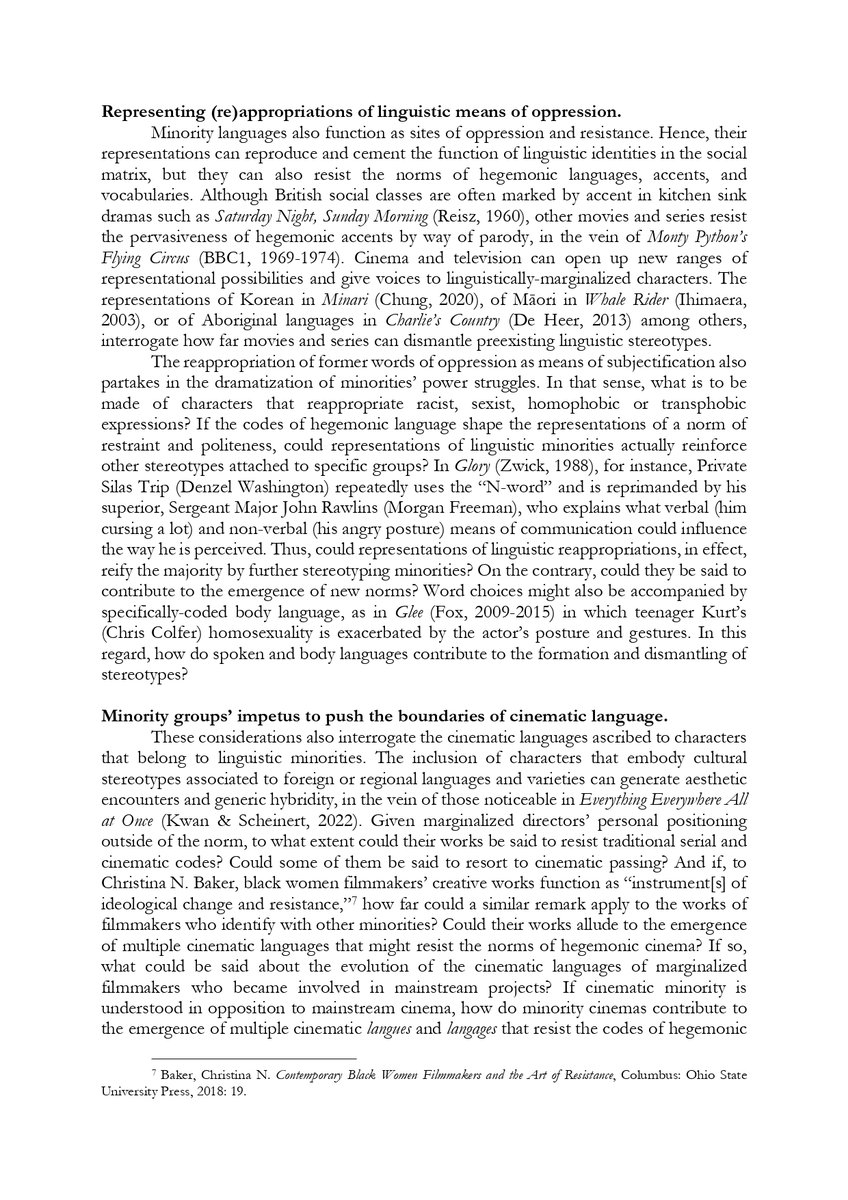 CECILLE_ULille's tweet photo. [CFP] 
Minority Voices and Languages in English-Speaking Cinema and Television
@univ_lille 12-13.10.23 de Lille
Org. @MikaToulza 
deadline for proposals: 19.06.23 https://t.co/hMvKamlyns