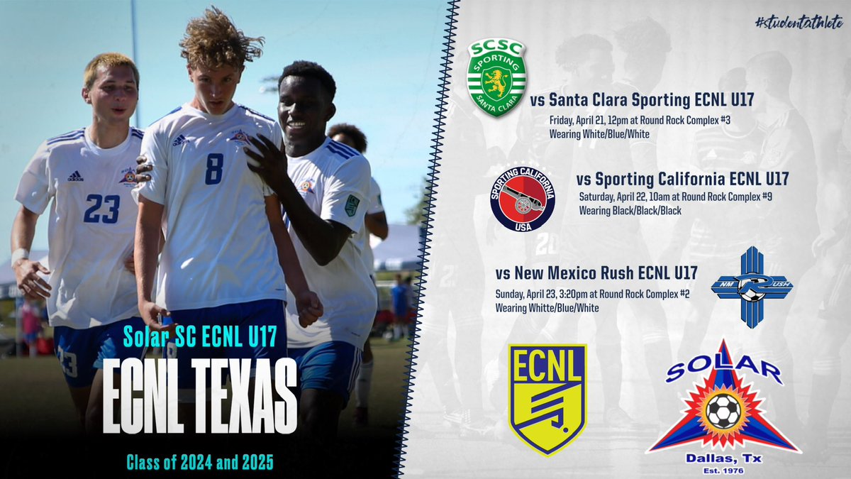 solar17ecnl's tweet photo. We travel to Austin this weekend for @ECNLboys showcase. Here’s our schedule. @ImCollegeSoccer @TopDrawerSoccer @PrepSoccer @TheSoccerWire https://t.co/gkyT8TCSy5