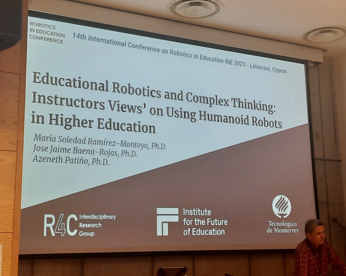 AzenethPatino's tweet photo. Presenting the results of the #EducationalRobotics and #ComplexThinking study conducted by researchers of the R4C interdisciplinary research group from @TecdeMonterrey #InstitutefortheFutureofEducation at #RiE2023 conference https://t.co/csTjSb12kx