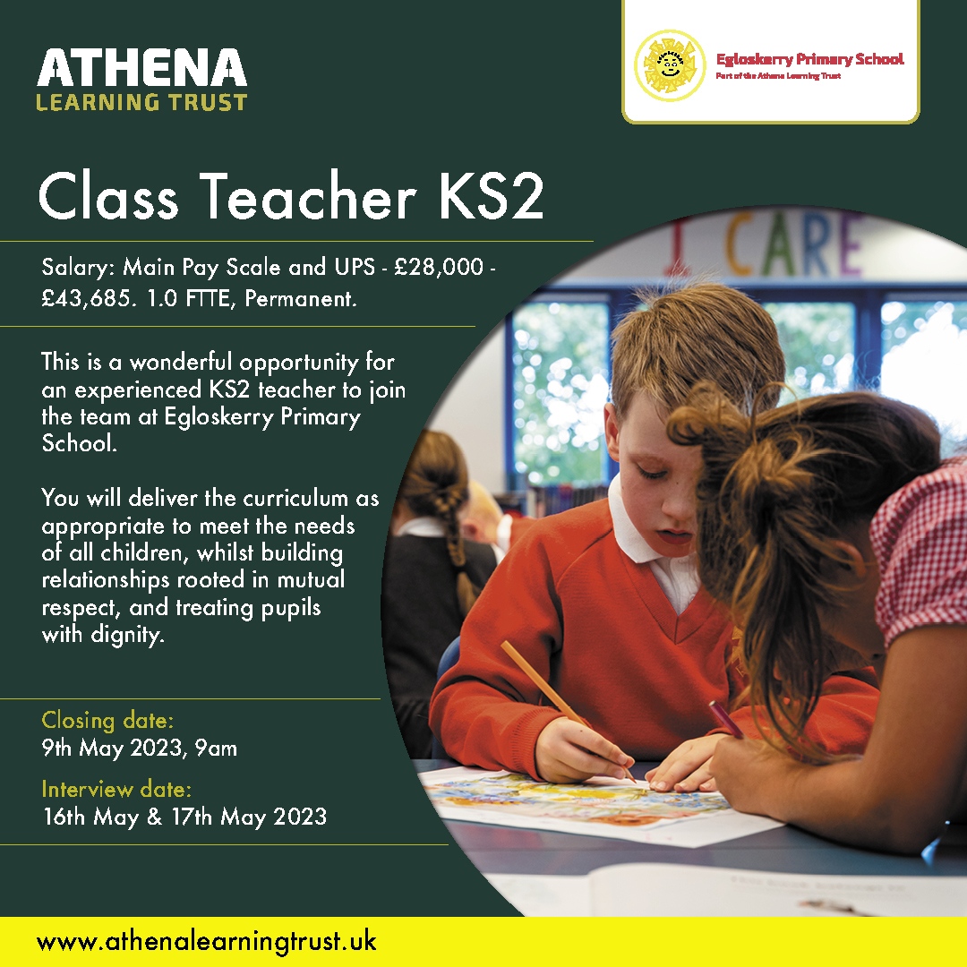 Are you a KS2 teacher looking for a new opportunity in beautiful #Cornwall? Great vacancy now open within dynamic #AthenaLearningTrust! 

Closing date: 9th May

#CornwallSchools #TeachingSouthWest #KS2 #KS2Teacher #Education #WorkWithUs #EduJobs #EgloskerryPrimary