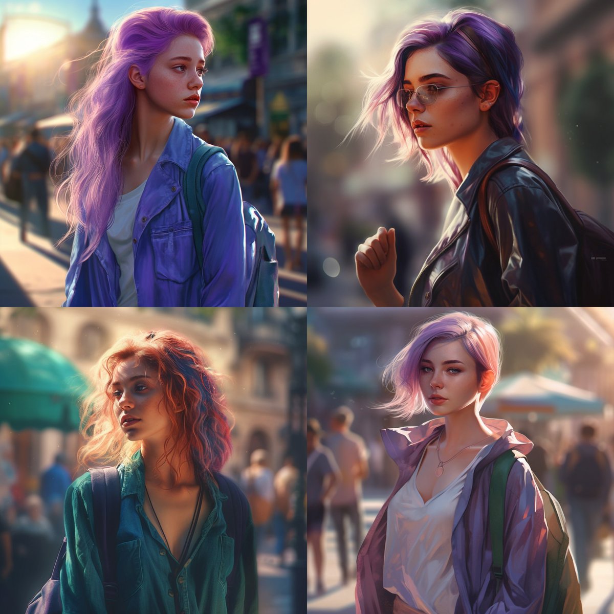 Tishar_ART's tweet photo. @dramatragedia portrait. street style. sun light reflection. future. beautiful portrait girl, fashion. france. bagpack. emerald charms, full body, art by wlop and artgerm, artstation, sharp focus, photorealistic, 35mm, ultra detail, 4k, radiant light. lavender --v 5 https://t.co/Iclj1NkpUd