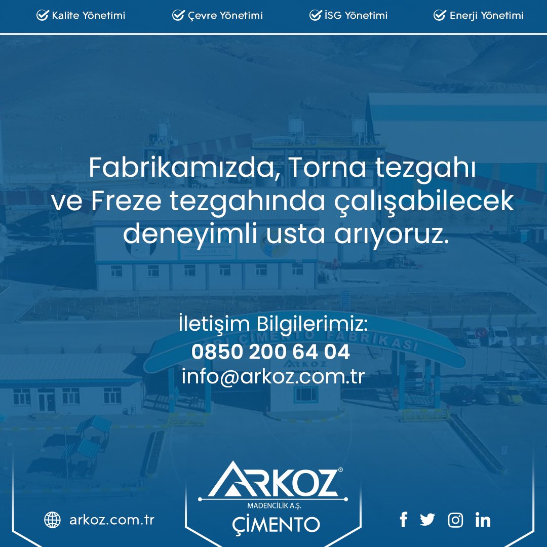 agricimento's tweet photo. Fabrikamızda, Torna tezgahı ve Freze tezgahında çalışabilecek deneyimli usta arıyoruz.
#ağrı #doğubayazıt #ağrıişilanları #işilanları #torna #freze https://t.co/ENqZYbz5p9