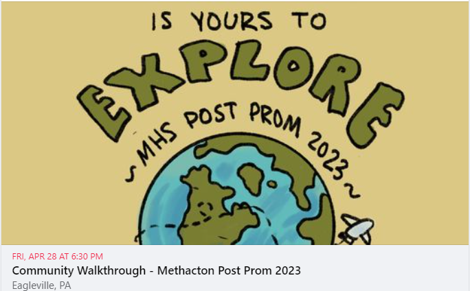 MPostProm's tweet photo. Want to see how Methacton High School is transformed into a world that barely resembles a school?  Come to our Community Walkthrough! You'll be able to tour the school and see just what our incredible Set Design volunteers have come up with for 2023.  https://t.co/JJb8oM8zAR https://t.co/Aifu1pnsZp