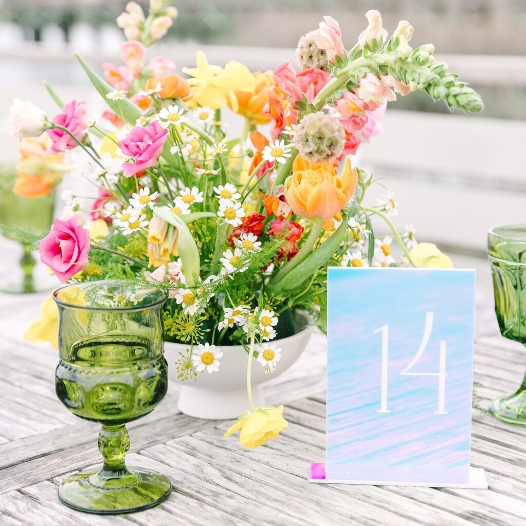 Obsessed with this colorful lowcountry reception and iridescent table numbers... it's giving me all of the TS Lover vibes 💕 #danacubbageweddings #dcwcouples @designstudiosouth @thewylddockbar instagr.am/p/CrN4qOYscfe/