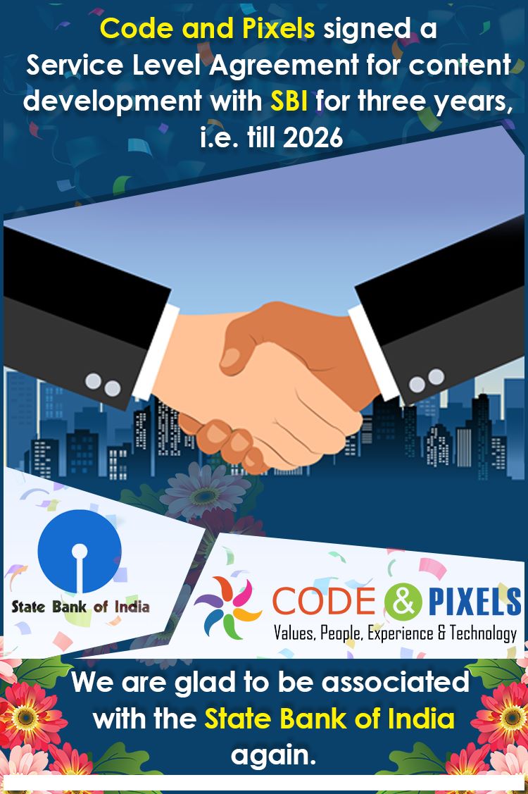 IETM_S1000D's tweet image. Code and Pixels signed a Service Level Agreement for content development with #SBI for three years, i.e. till 2026
We are glad to be associated with the State Bank of India again.
#CodeandPixels #ContentDevelopment