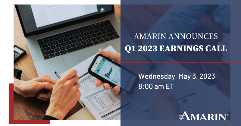 Amarincorp's tweet photo. This morning we announced details for our upcoming Q1 Earnings call. Watch the webcast live on May 3, at 8am ET. #Earnings $AMRN