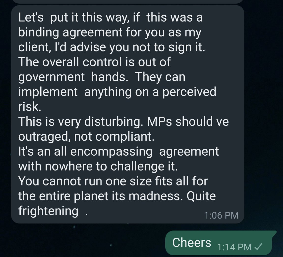 juneslater17's tweet photo. I contacted a lawyer I know ..about The WHO pandemic Treaty here's his response https://t.co/ATAqLT19Xr