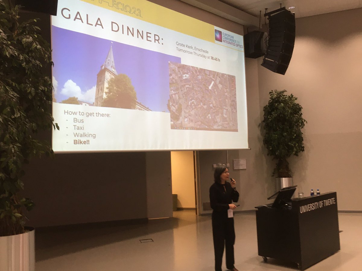RoelBaets's tweet photo. European Conference on Integrated Photonics #ECIO 2023 at @UTwente being opened by conference Chair Sonia Garcia Blanco and UTwente President Vinod Subramanian. Looking forward to an exciting 3 days. Including a gala dinner in the Grote Kerk of @enschede. https://t.co/PfuX3bNxwY
