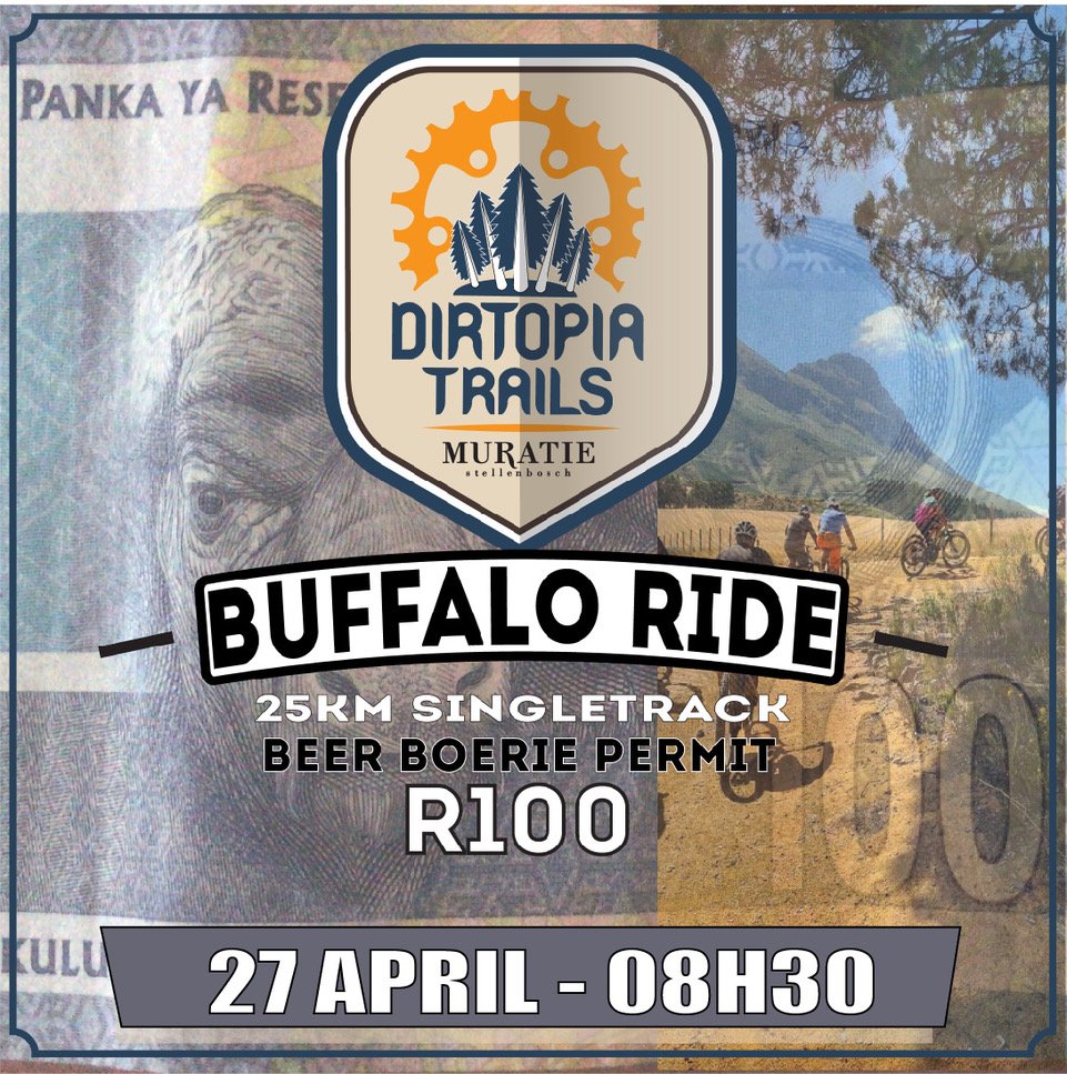 dirtopia's tweet image. Let's ride on #FreedomDay with #braai afterwards. Tickets incl beer, boerie &amp;amp; permit for R100! #buffaloride Book online dirtpass.co.za Intermediate to advanced #MTBers  #singletrack @MuratieWines #trailcentre 25km or so...