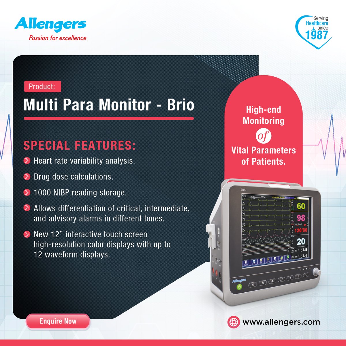AllengersGroup's tweet photo. Brio MPM allows high-end monitoring of the vital parameters of critically ill patients on its new 12” interactive touchscreen high-resolution colour display.
Learn more: https://t.co/BlY62mwHNl
#healthcare #multiparamonitor #criticalpatientcare #diagnostics https://t.co/lnFMJXWTY7