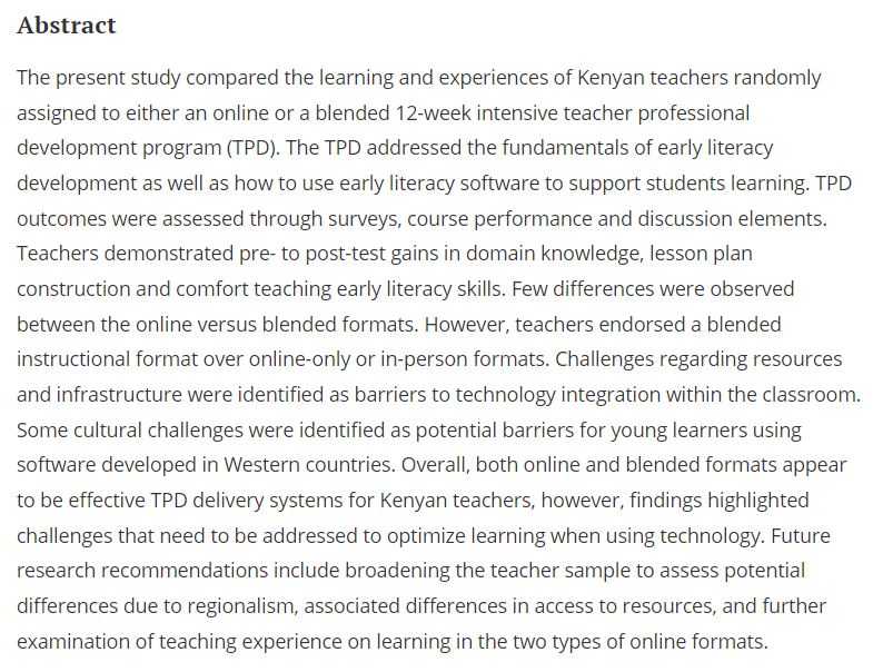 LaurierVPR's tweet photo. New @LaurierResearch from @WLU_CLRiE @LaurierPsych C. Uribe-Banda, E. Wood, A. Gottardo &amp; colleagues: Assessing blended &amp; online-only delivery formats for teacher professional development in Kenya https://t.co/u48YmnmYmM #innovation #univresearch https://t.co/IBW5hBR0bC