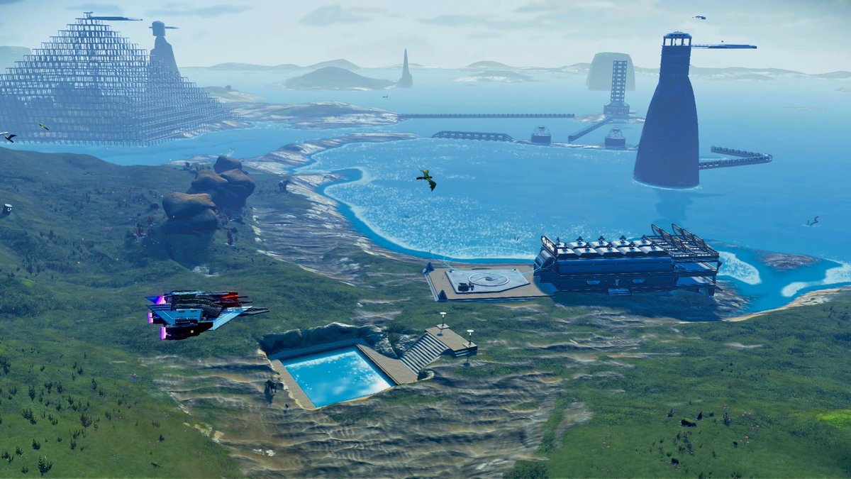 Alex78it's tweet photo. maybe I won't be able to afford it in reality, but the villa with pool by the sea in no man's sky is possible! @NoMansSky  @NoMansSkyGame @NoMansSkyHub  #NoMansSky https://t.co/UlVwFB1OP1