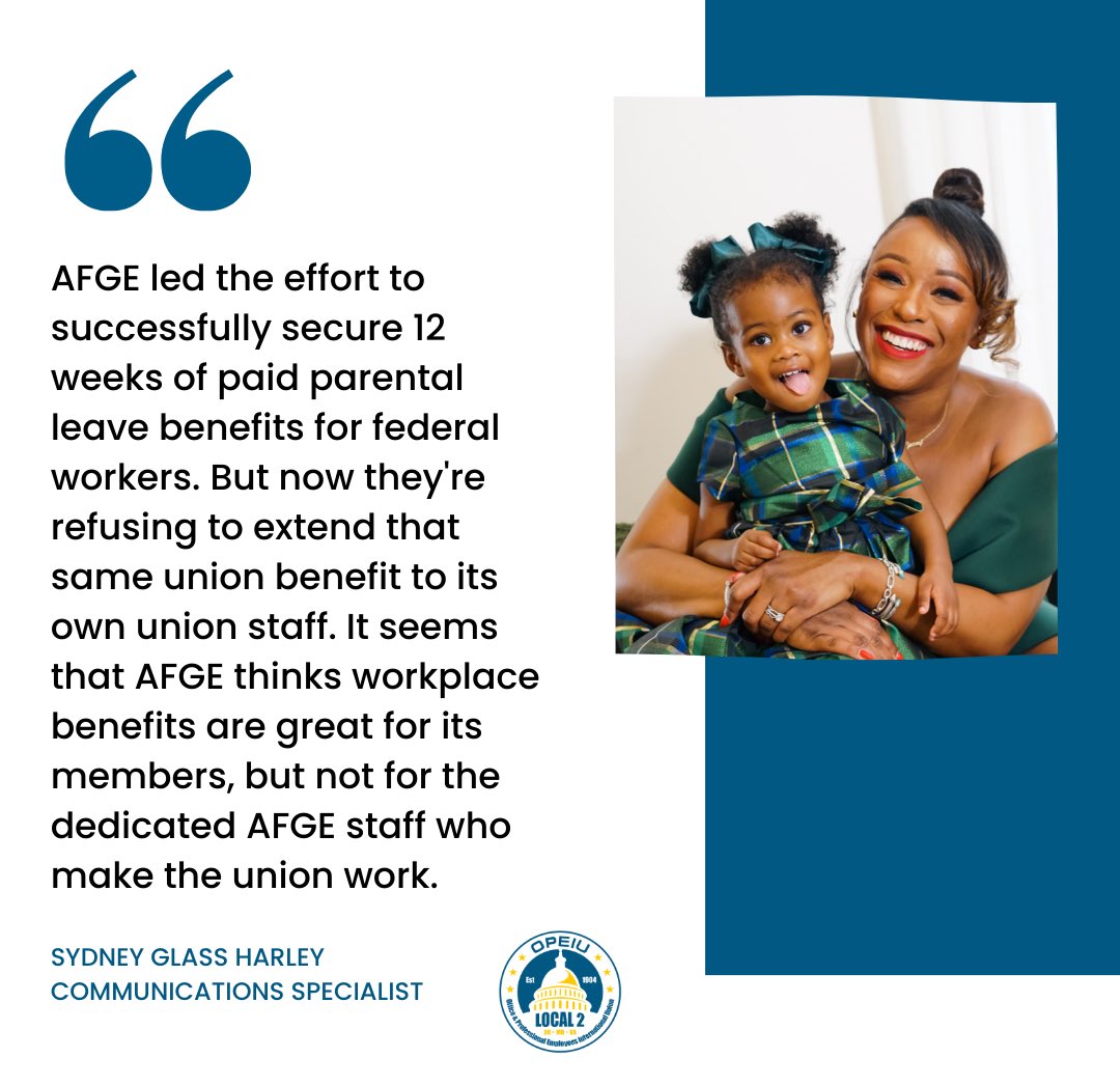 AFGEStaffUnited's tweet photo. AFGE successfully led the effort to secure paid parental leave benefits for federal workers. But now they’re refusing to give its own staff that same benefit.
Make it make sense.
#AFGEWorkersDemandGoodContract #UnionRightsforUnionStaff #1u https://t.co/4S4xJneSuI