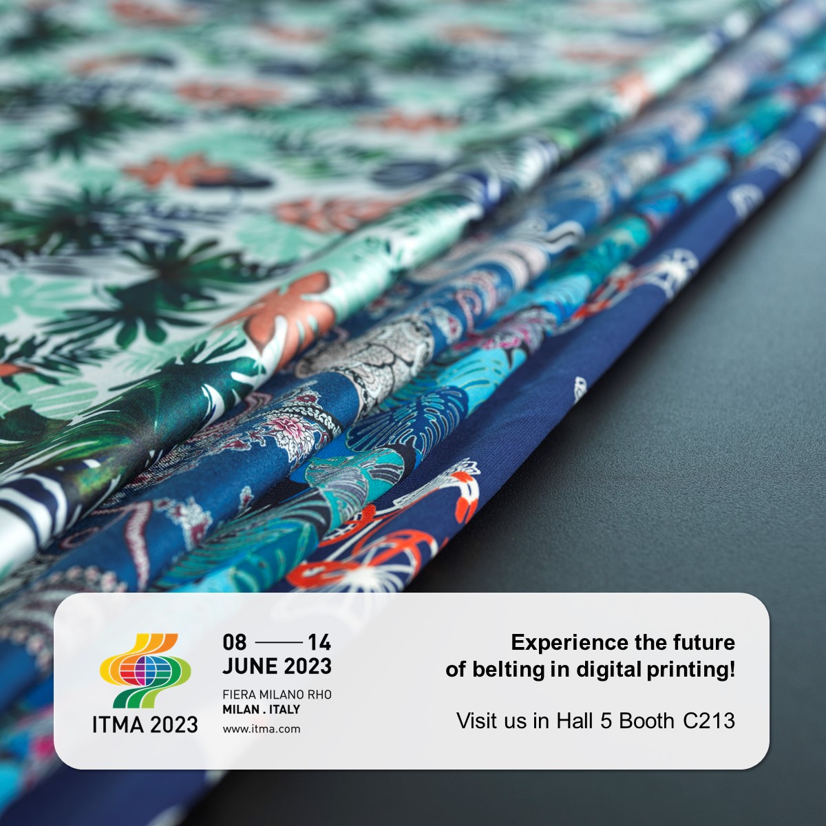 Habasit's tweet photo. It's 50 days until the start of @ITMA2023 the meeting place for the textile industry.
Which of the key topics of the exhibition are you most inspired by?

📍Find us in Hall 5, booth C213 to experience the future of digital printing and in Hall 2, booth B306 for yarn processing. https://t.co/qSb5siKWQf