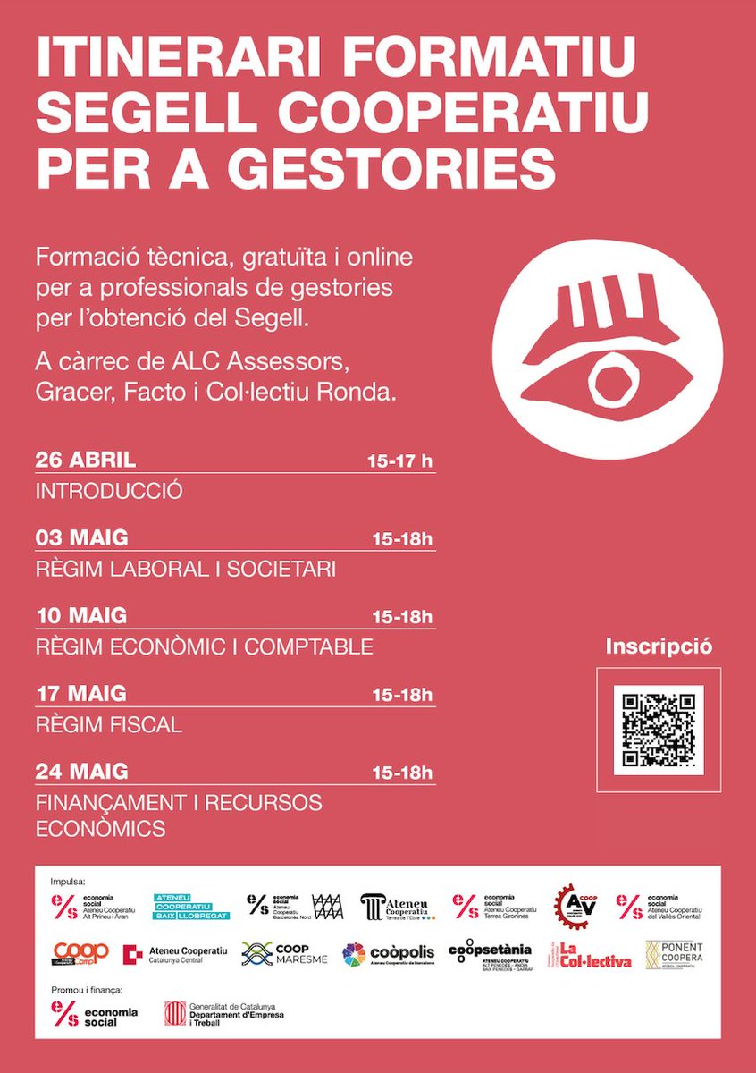 La setmana que ve s'inicia aquest itinerari formatiu per #gestories i #assessories per obtenir el #segellcooperatiu amb reconeixement a nivell de Catalunya

Compartiu-ho a les vostres gestories de confiança!

👉Les inscripcions estan obertes: serveis.coopcatcentral.cat/program/segell…
