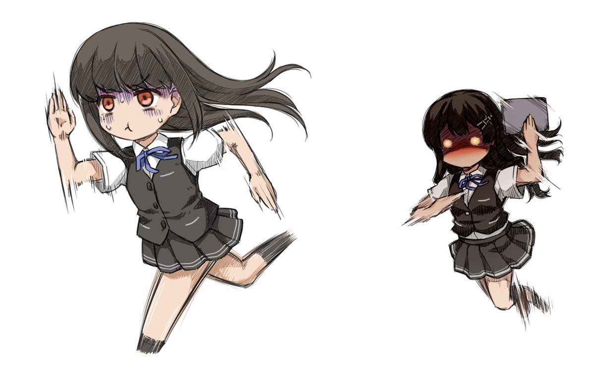 oyashio (kancolle) skirt vest pleated skirt black hair long hair black vest multiple girls  illustration images