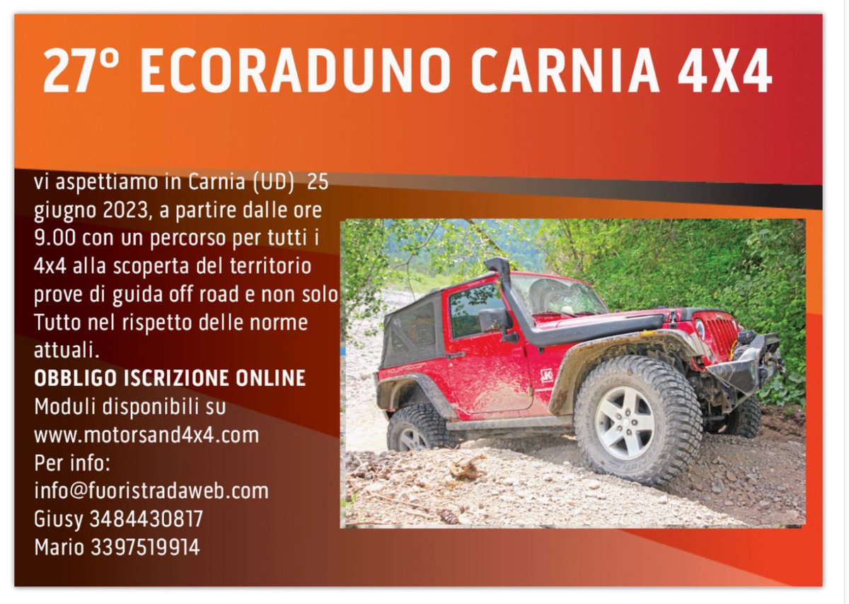 Motorsand4x4's tweet photo. Sono aperte le iscrizioni al 27° Raduno Carnia 4x4 del 25 giugno 2023 https://t.co/sR7qs5oVBi