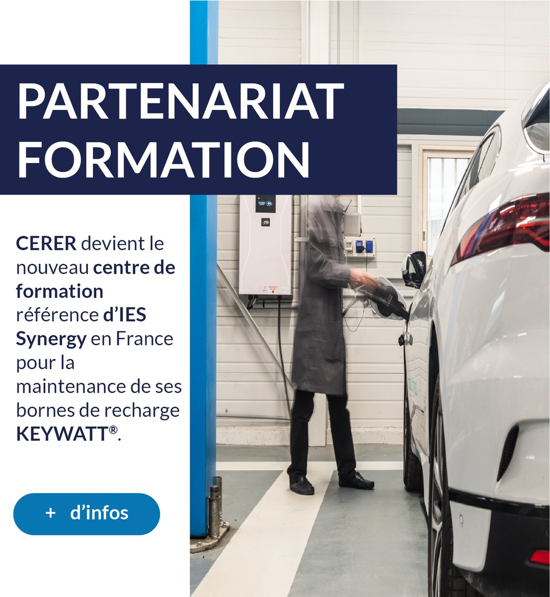 🤝 Nous sommes heureux d'annoncer que CERER est devenu le centre de formation référence d'IES Synergy en France.

Grâce à ce partenariat nous avons pu développer une #formation dédiée à la #maintenance de nos bornes KEYWATT®, accessible dès maintenant.

ies-synergy.com/formation-main…