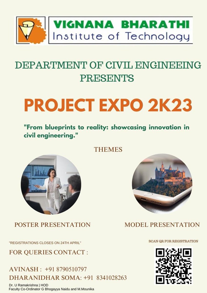 VBITHYD's tweet photo. Register to Project Expo organized by the Dept of Civil Engineering at VBIT for Poster and Model Presentations on or before 24th April
#VBIT #ProjectExpo2K23 #Presentations #CivilEngineering #PosterPresentation #ModelPresentation #Innovation #Opportunity #Knowledge #Professionals https://t.co/4CnjNjFuW0