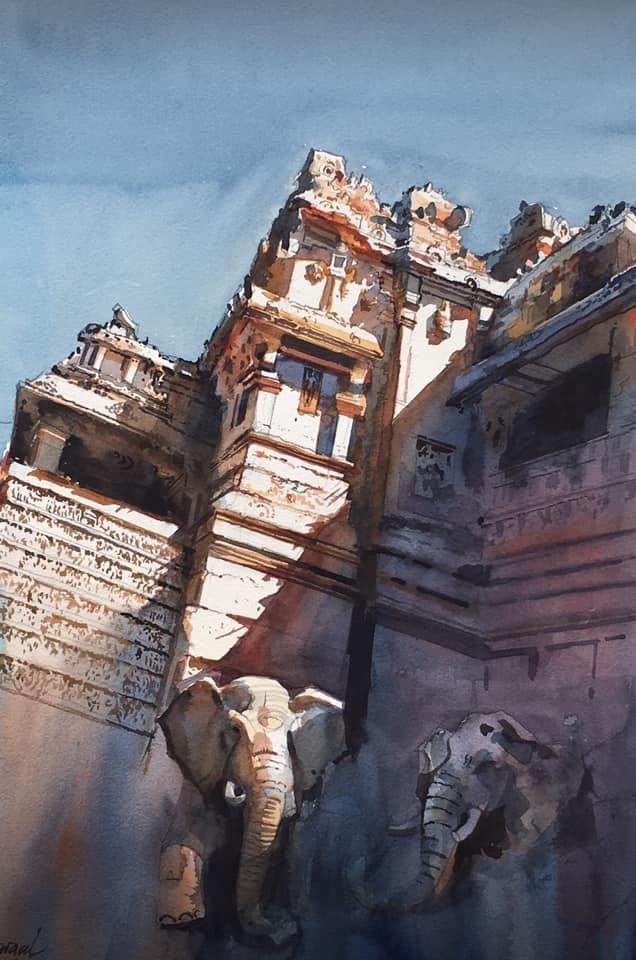 sunshine Ellora #watercolor on paper #WorldHeritageDay #art #architecture #heritage #biswaalart #Pinterest