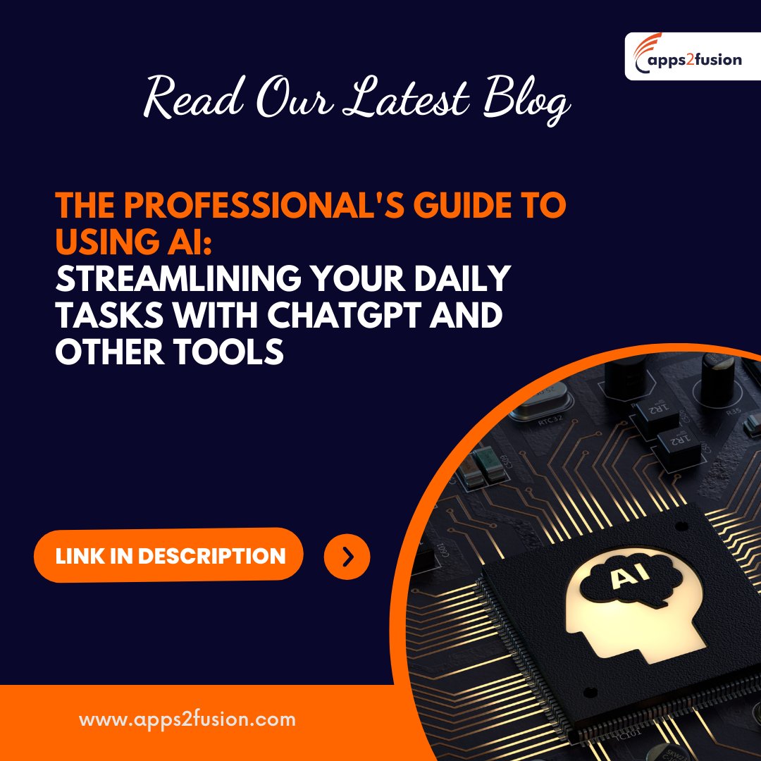 Apps2fusion's tweet image. Head to our latest blog post: apps2fusion.com/the-profession… and learn to leverage the power of AI to get more done in less time!

#AITools #AIforProfessionals #AIinBusiness #TechnologyTips #ProductivityHacks
#TechSkills #DigitalTransformation #EmergingTech #EfficiencyBoost