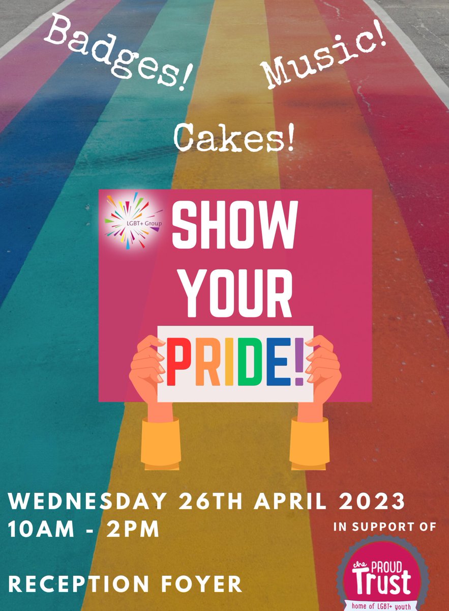 Countdown to our 9th ‘Show Your Pride’ event <a href="/BlackpoolSixth/">Blackpool Sixth</a> on Wednesday 26th April! Fundraising for <a href="/TheProudTrust/">The Proud Trust</a>
#ShowYourPride #lgbt #fundraising #community