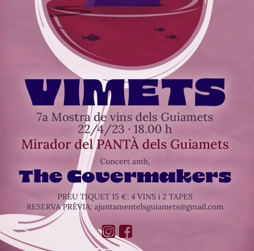 Aquest cap de setmana teniu una cita als Guiamets amb una nova edició de la fira #Vimets Podreu tastar els #VinsMontsant dels cellers del municipi i maridar-los amb gastronomia local i la música de The Covermakers

📅 Dissabte 22 abril
🕖 18 h
📍 Mirador del Pantà dels Guiamets