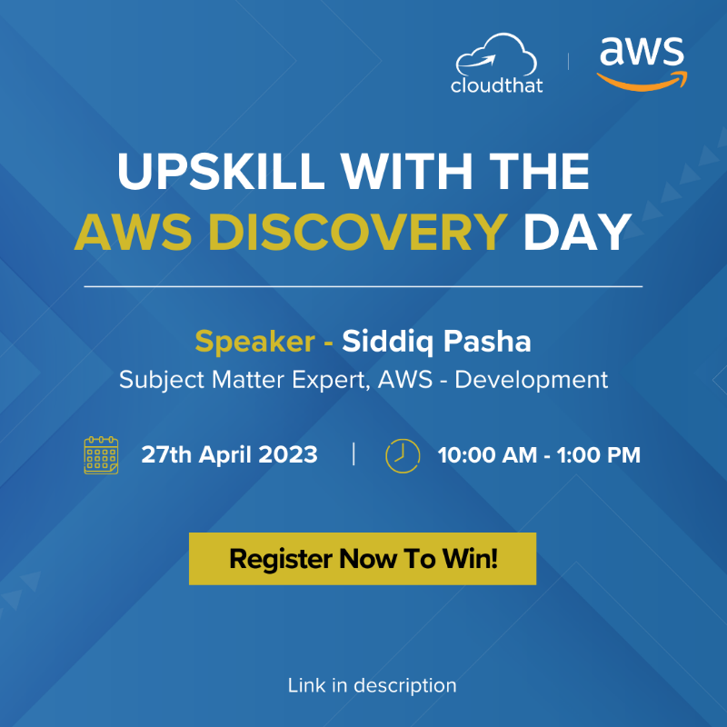 cloudthat's tweet photo. Don't miss our #AWS Discovery Day event, where you can learn and win big! Register now for a chance to win AWS Certification Exam Vouchers worth $300 each, valid for Professional and Specialty Level exams. Sign up now at https://t.co/JvSI8IpbmO 

#contestalert #giveawayalert