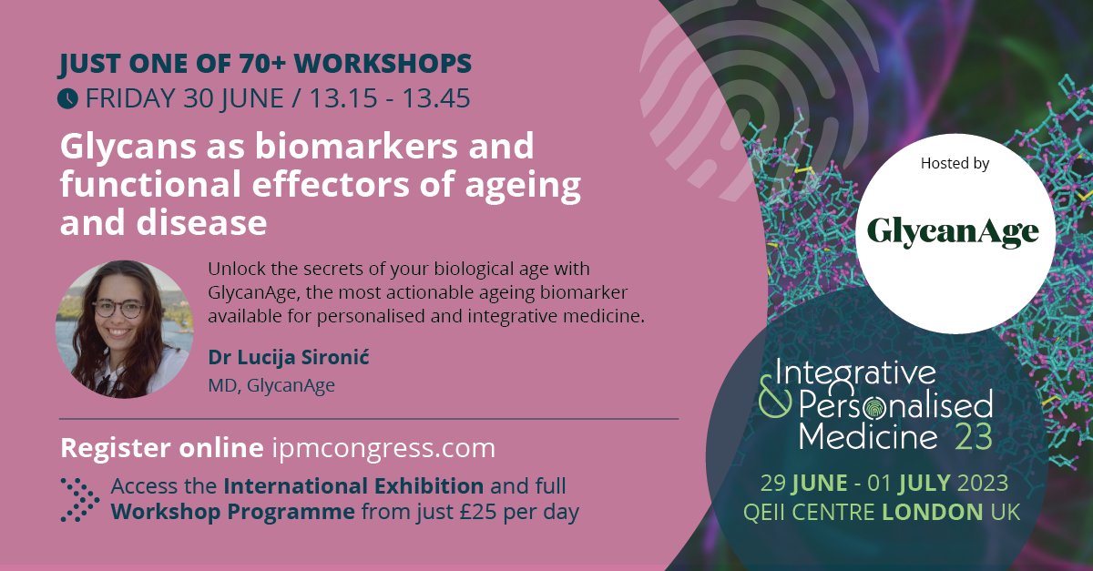 Attend the @glycanage workshop session at #ipmcongress, just one of 70+ workshops, from just £25 per day. bit.ly/ipmcongress
#integrativemedicine #glycanagetest #lifestyle #biologicalage #glycanage