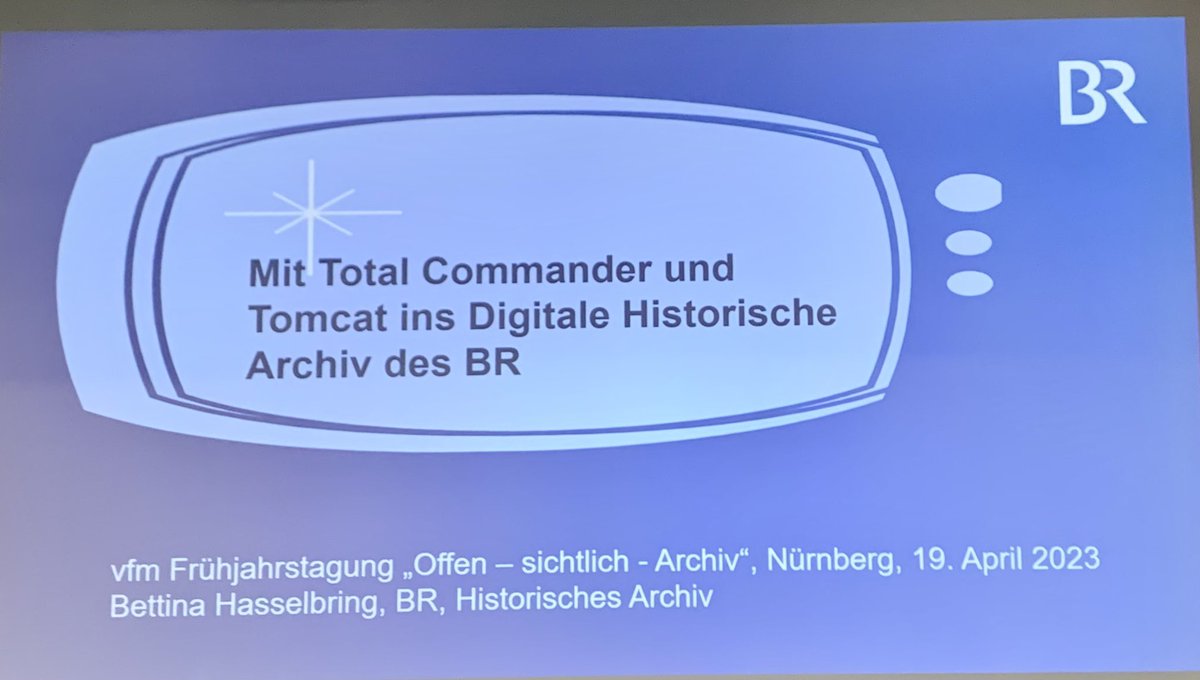 vfm_online's tweet photo. Der dritte Vortrag lautet „Mit dem Total Commander und der Tomcat ins Digitale Historische Archiv des Bayerischen Rundfunks“ von Bettina Hasselbring (BR, München) #vfmTagung https://t.co/6GhoJqmZN8