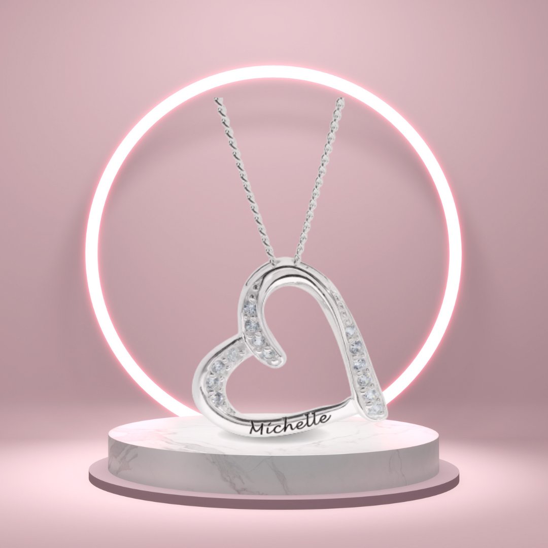 Looking for a special gift for someone you love? This Personalised Sterling Silver Cubic Zirconia Heart Shaped Necklace is the perfect choice. ❤️ #giftidea #sterlingsilverjewelry #cubiczirconia #heartnecklace #personalizedgift #personalizedjewelry