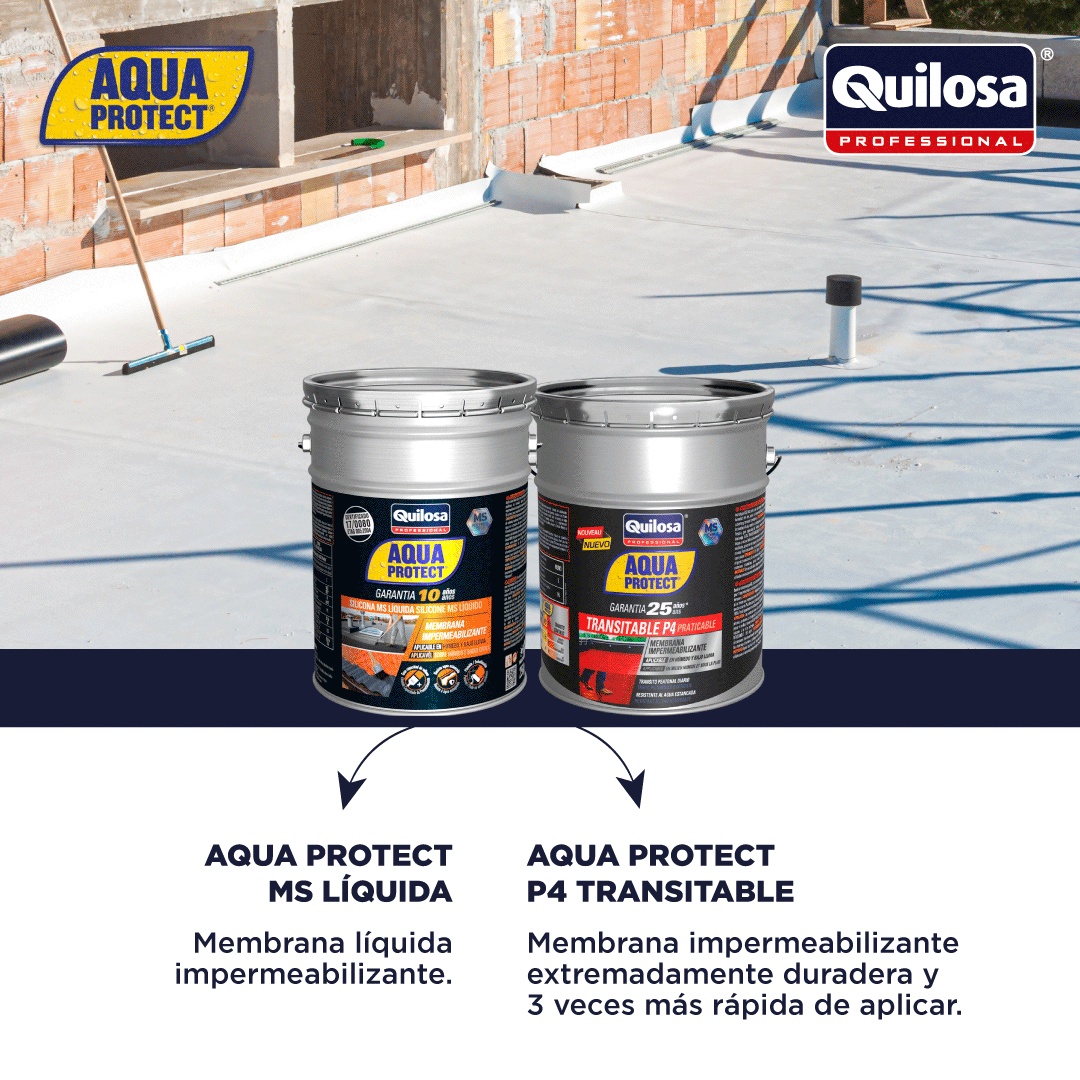 QuilosaSLU's tweet photo. 👉 Las membranas #AquaProtectP4Quilosa como #AquaProtectMSLíquidaQuilosa aseguran una gran durabilidad, alta flexibilidad y resistencia ante los cambios de temperatura y movimientos de la estructura. 🌡💪
#AquaProtectQuilosa #Impermeabilizacion #AquaProtect #impermeabilizante https://t.co/C885jeN6V7