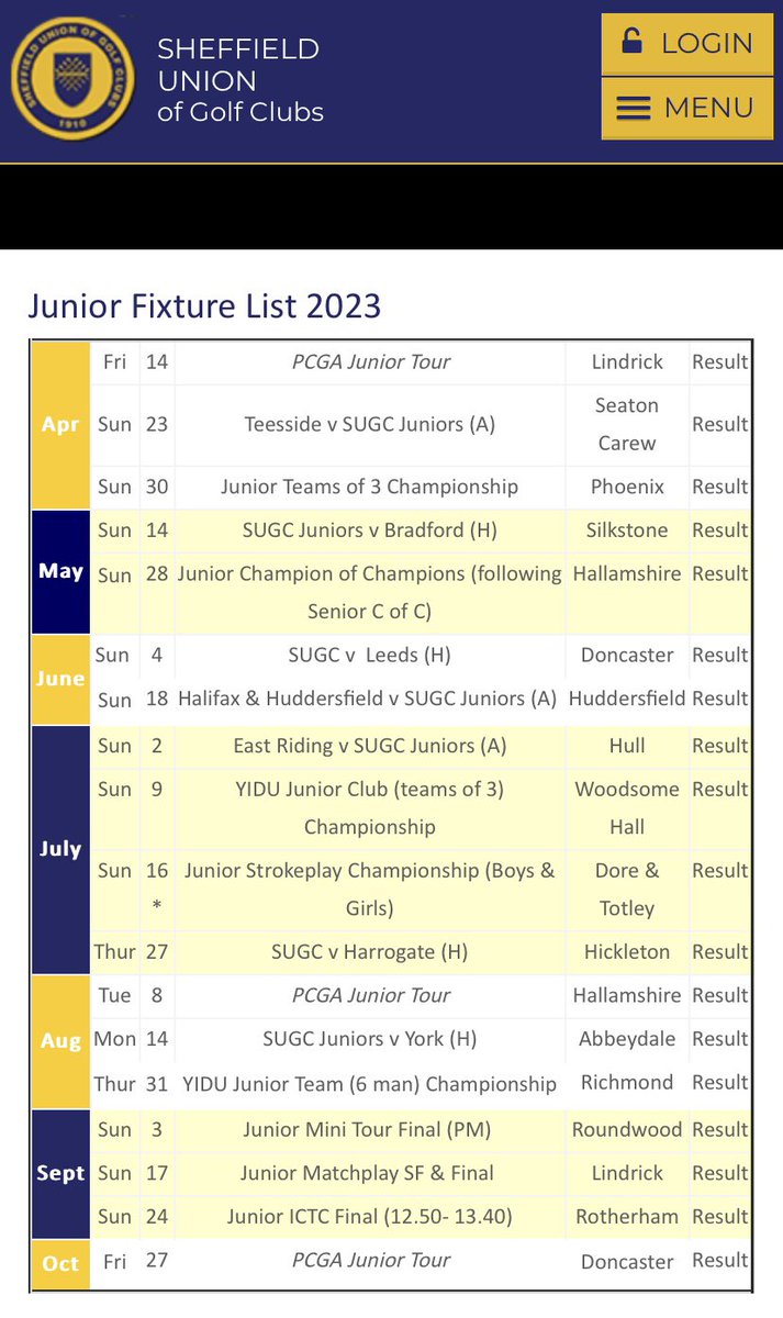 Junior Fixtures for the year and Boys Matchplay Knockout and Junior Strokeplay Championship for both Boys and Girls are open to be booked on sugc.co.Uk 2 great comps and see you all @Hickletongolf on Friday for the ones playing