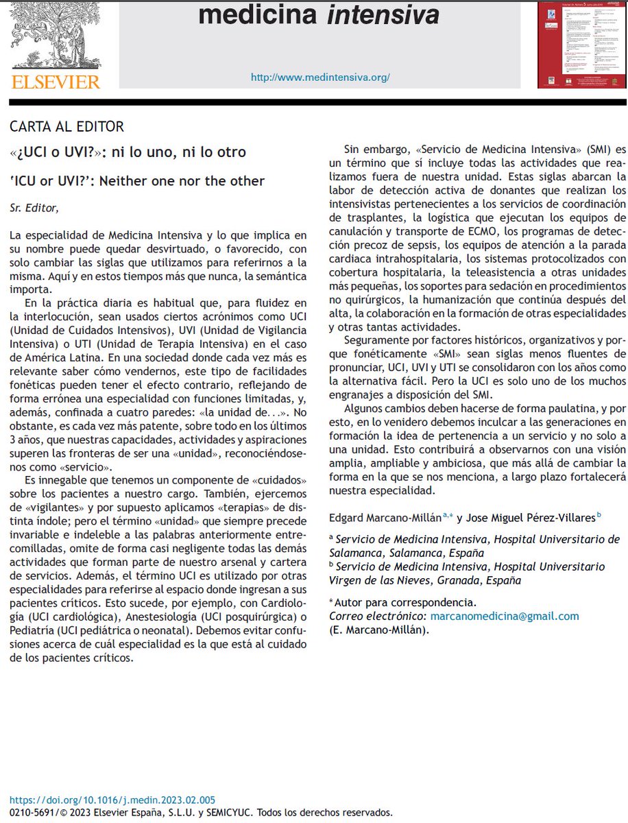 «¿UCI o UVI?»: ni lo uno, ni lo otro.
SERVICIO DE MEDICINA INTENSIVA