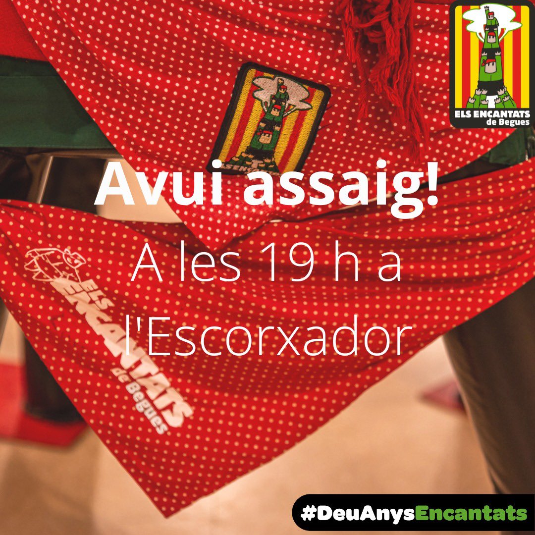 EncantatsBegues's tweet photo. No t'encantis i vine a l'assaig!
T’hi esperem a les 19h a l’Escorxador.
Amunt Amunt Amunt! 💪💚🐗
#castellers #elsencantatsdebegues #castellersdebegues #assaig #assajos #femcastells #femcolla #begues #femcollafempoble #castells #10AnysEncantats https://t.co/u2Zyo8gUCx