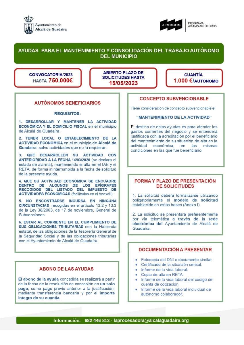 Abierto el plazo de las nuevas #subvenciones de Desarrollo Económico.

👉🏼Estará abierto hasta el día 15 de mayo.

👉🏼Toda la información en alcaladeguadaira.es/servicios-muni…