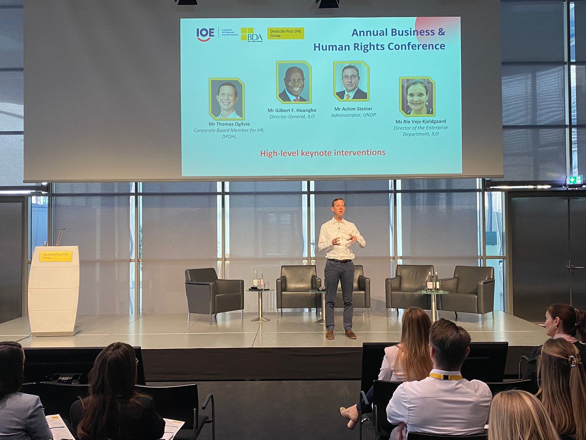 ioevoice's tweet photo. 🔴Happening today in Bonn, Germany: our annual international conference on #BizHumanRights!

Held jointly with @DeutschePostDHL &amp; @DieBDA, the conference kicked off this morning with keynote interventions from high-level officials and #HumanRights experts. https://t.co/oYmlIkhKrO