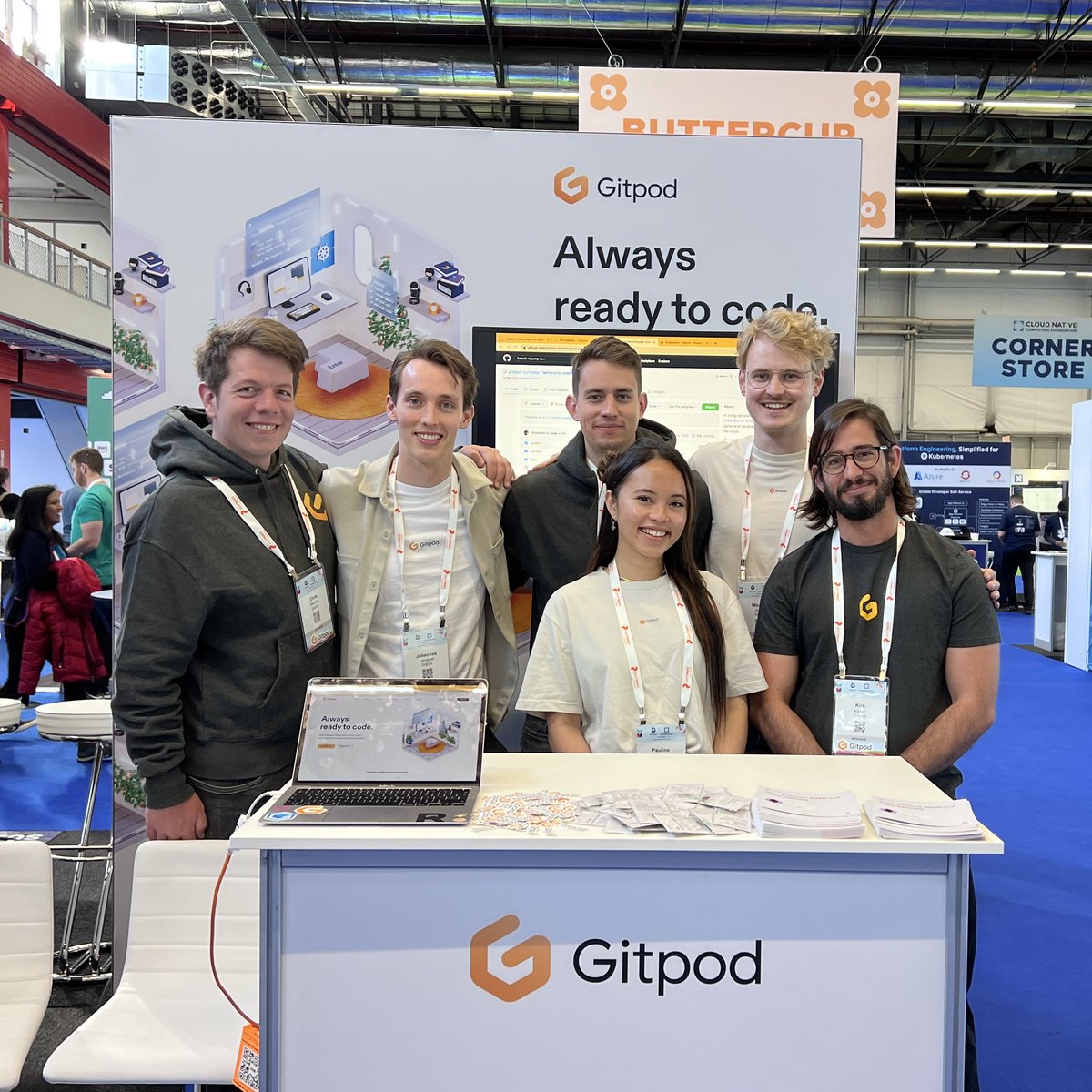 ona_hq's tweet photo. Hey #KubeConEU! Team Gitpod are here 👋 

We’re ready to talk CDEs and the future of software development. Come find us at SU22 in the buttercup zone, next to the corner store. 🍊

@paw_lean @michaelar1ng @burningion @jolandgraf @csweichel @lucasvaltl 
https://t.co/OUE9GY7GeO https://t.co/VUlMXaYY1o