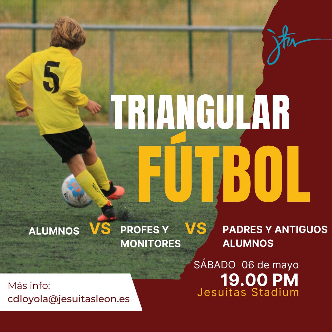 *Triangular de Fútbol ⚽ Fiestas Jesuitas 2023* 📅 Sábado 06 de mayo ⏰ 19:00h Te esperamos Apúntate : forms.office.com/e/kz420Y9fbg