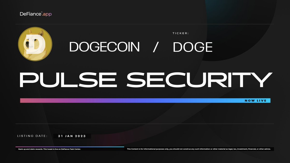 DeFiance_App's tweet photo. .@dogecoin Pulse Security is now live on https://t.co/oATxhN48ic

#Pulse collects carefully analyzed data from protocols, our partners and Divine DeFiants to assess the strengths and weaknesses of a protocol.

Review-to-Earn: https://t.co/0gwuUbkeXm
#Dogecoin #Doge #DeFianceApp https://t.co/6FWJak5t51