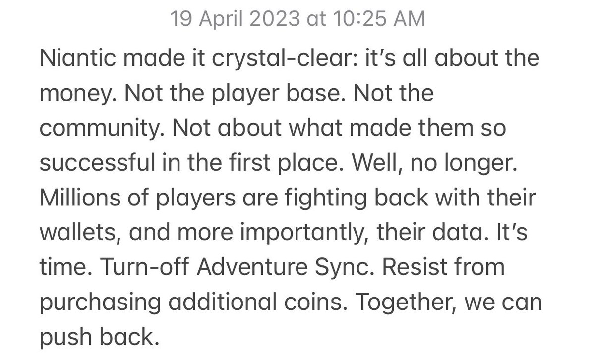 PoGo_Raiding's tweet photo. “Niantic made it crystal-clear: it’s all about the money.“ - Go Raiding survey participant. 

Leave your testimonials on https://t.co/TqE3VGCuAq survey.

#GoRaiding #HearUsNiantic #HearUsNiantic2 https://t.co/QyQGbkh6iW