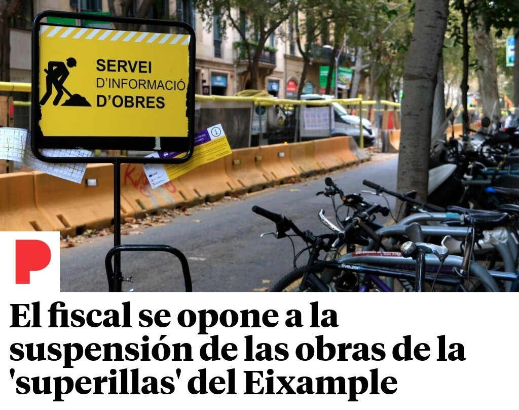 El fiscal se opone a la suspensión de las obras de la 'superillas' del Eixample. El ministerio público alude a que ya archivo unas diligencias de investigación sobre este mismo tema. ¡La #superilla no se para!
elperiodico.com/es/barcelona/2…