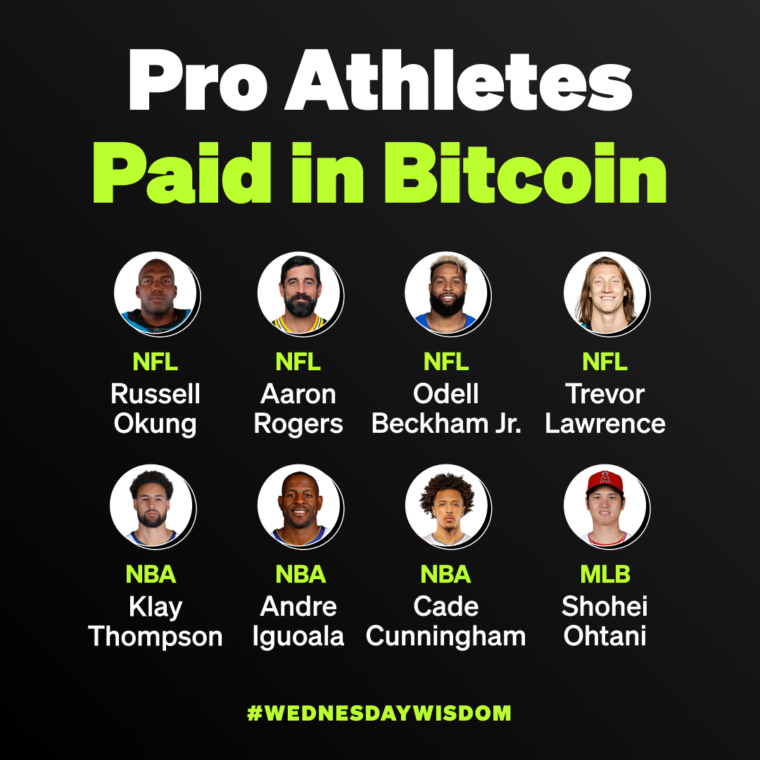 okx's tweet photo. #WednesdayWisdom 🧠 DYK?

Athletes in a variety of sports are accepting #bitcoin as compensation, demonstrating the widening appeal of #crypto. 

Would you take *your* salary in bitcoin? 🤔 https://t.co/SxH2FTrgaR