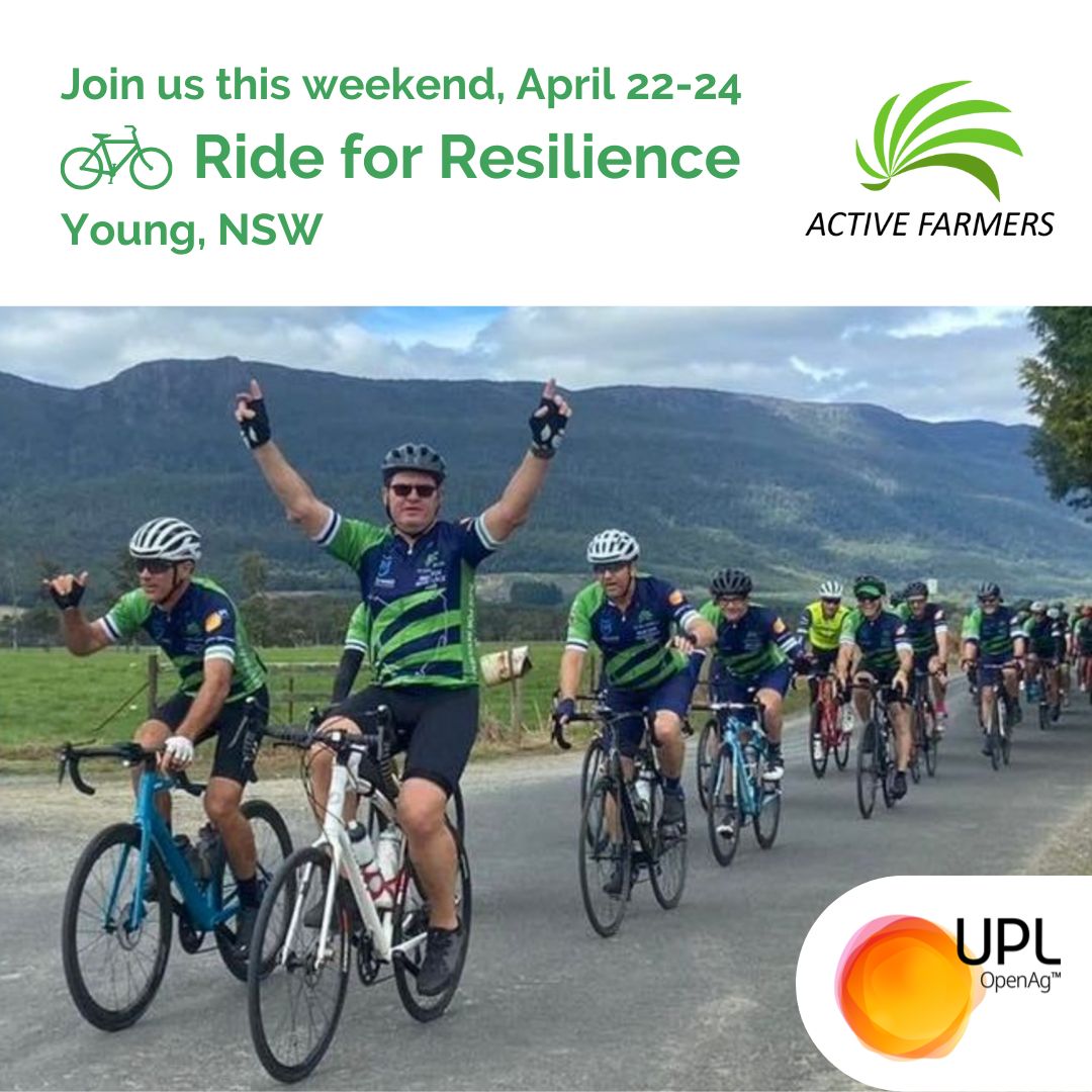 UPLAUSLtd's tweet photo. 🚴‍♀️#RideForResilience #Young #NSW is this weekend! Join #UPL &amp; support @ActiveFarmers  improving mental &amp; physical health of #ruralcommunities 🤝
Challenge yourself, engage with community &amp; make a positive impact 💪
Donate today👉 https://t.co/sHPiP3dbxW #OpenAg #ActiveFarmers https://t.co/MNlfs4FOWO