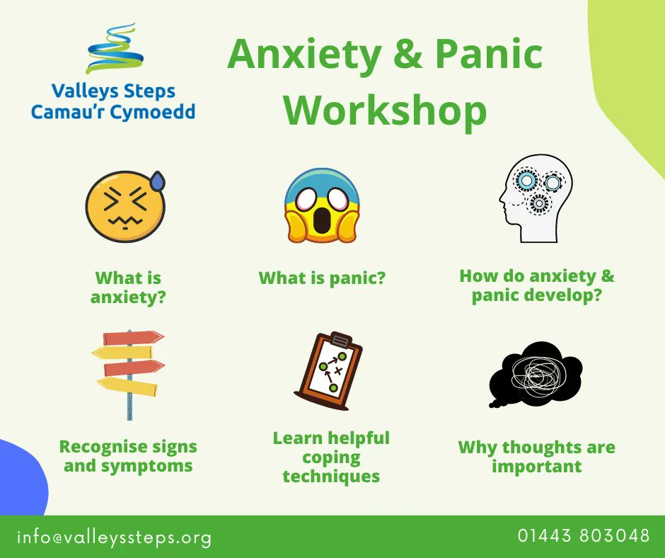 ValleysSteps's tweet photo. Next week, Anxiety &amp; Panic session will run at the following venues

⭐ @WorkshedWales 25/04/23 13.30-14.30
⭐ @CynonLinc 26/04/23 10.30-11.30
⭐ @HopeBridgend 27/04/23 10.30-11.30
⭐ @PontyMuseum 27/04/23 13.30-14.30
⭐ @TheatrSoar 28/04/2023 14.00-15.00

No need to register! https://t.co/Xy7JHiqkGP