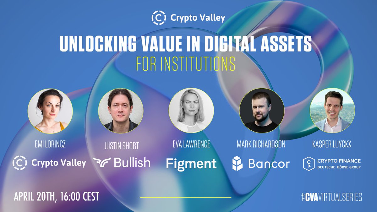 thecryptovalley's tweet photo. How can institutions generate yield using #Staking &amp; #AutomatedMarketMaking strategies?  

Learn from a 🔥 panel from @Bullish @Figment_io @Bancor @CryptoFinanceAG tomorrow moderated by @EmiMoonsoon !

🗓️April 20th, 16:00 CEST
Register NOW 👉 https://t.co/ofnc3J0yxB https://t.co/qiVLi4xpWs