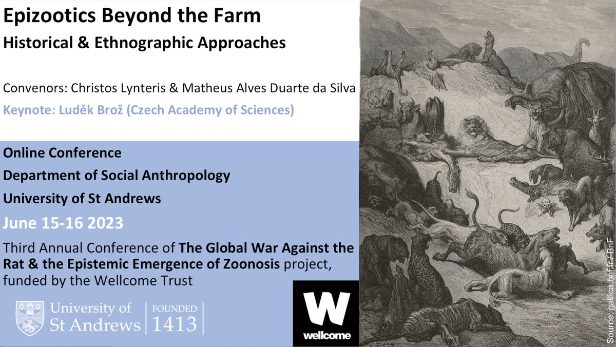 The programme for the annual (online) conference of the Global War Against the Rat project on the subject of 'Epizootics Beyond the Farm: Historical & Ethnographic Approaches' is now live. Free registration is open till May 22 via this link: wwrat.wp.st-andrews.ac.uk/cfp-epizootics…