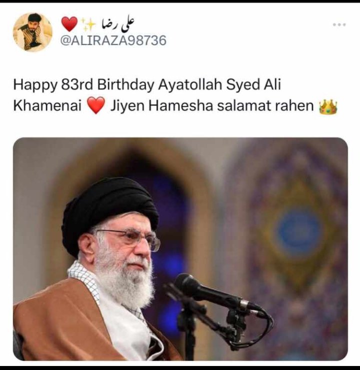 mr7DeedaR's tweet photo. *Happy birthday AGA JANAM*
🌹🌹🥰😍🍬🍬🍿🍫🍫

*Syed Ali Hosseini Khamenei was born in 19th April  1939 (age 83 years) Mashhad, Iran...*🥰😘

لبيك يا خامنه اى 🌹🙏❤ https://t.co/YpkPjOICB1