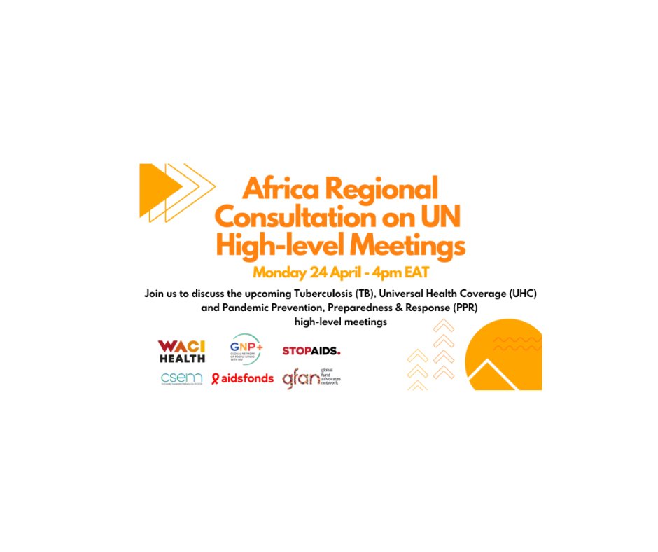 WEBINAR📢 Join us this Monday for an Africa regional consultation to discuss the upcoming high-level meetings on TB, UHC, PPR!

When:
🗓️ 24 April - 4pm EAT
Register here ➡️ bit.ly/HLMregionalcon…

#2023TBHLM #UHCHLM #PPRHLM